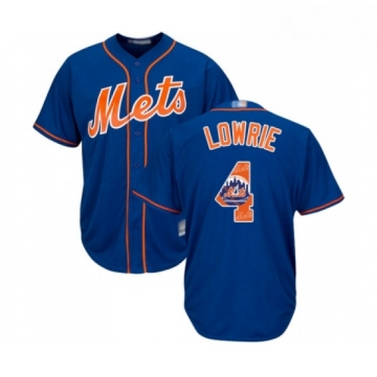 Mens New York Mets 4 Jed Lowrie Authentic Royal Blue Team Logo Fashion Cool Base Baseball Jersey 
