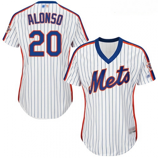 Mets #20 Pete Alonso White 28Blue Strip Alternate Women Stitched Baseball Jersey Mets #20 Pete Alonso White 28Blue Strip Alternate Women Stitched Baseball Jersey