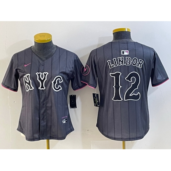 Women New York Mets 12 Francisco Lindor Graphite 2024 City Connect Limited Stitched Baseball Jersey 18 Women New York Mets 12 Francisco Lindor Graphite 2024 City Connect Limited Stitched Baseball Jersey 18