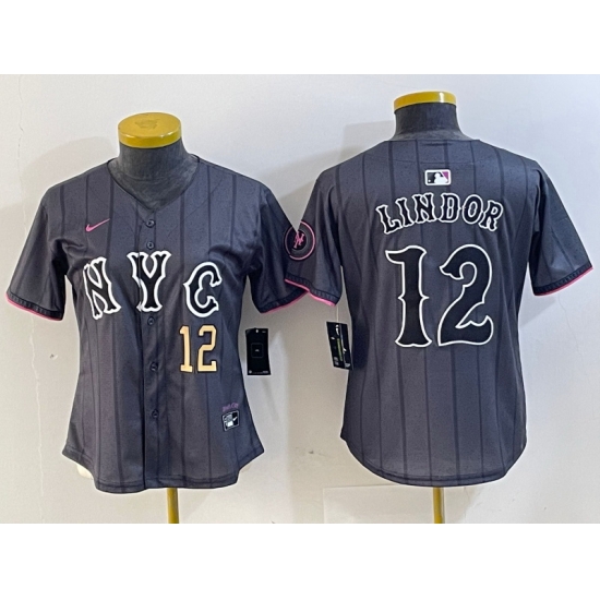 Women New York Mets 12 Francisco Lindor Graphite 2024 City Connect Limited Stitched Baseball Jersey 8 Women New York Mets 12 Francisco Lindor Graphite 2024 City Connect Limited Stitched Baseball Jersey 8