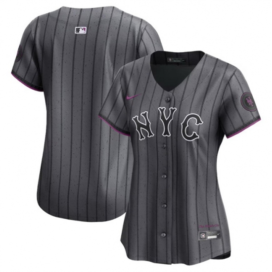 Women New York Mets Blank Graphite 2024 City Connect Limited Stitched Baseball Jersey Women New York Mets Blank Graphite 2024 City Connect Limited Stitched Baseball Jersey