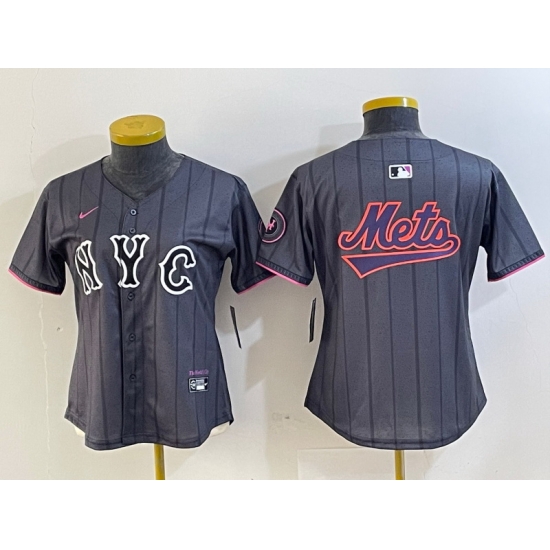 Women New York Mets Team Big Logo Graphite 2024 City Connect Limited Stitched Baseball Jersey 7 Women New York Mets Team Big Logo Graphite 2024 City Connect Limited Stitched Baseball Jersey 7