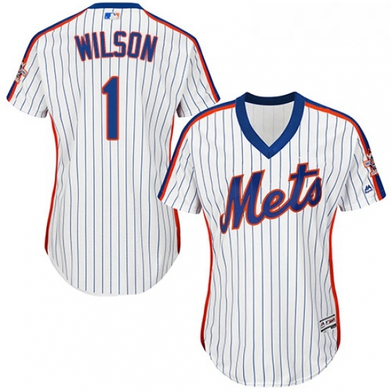 Womens Majestic New York Mets 1 Mookie Wilson Replica White Alternate Cool Base MLB Jersey Womens Majestic New York Mets 1 Mookie Wilson Replica White Alternate Cool Base MLB Jersey