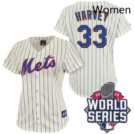 Womens Majestic New York Mets 33 Matt Harvey Authentic CreamBlue Strip 2015 World Series MLB Jersey Womens Majestic New York Mets 33 Matt Harvey Authentic CreamBlue Strip 2015 World Series MLB Jersey