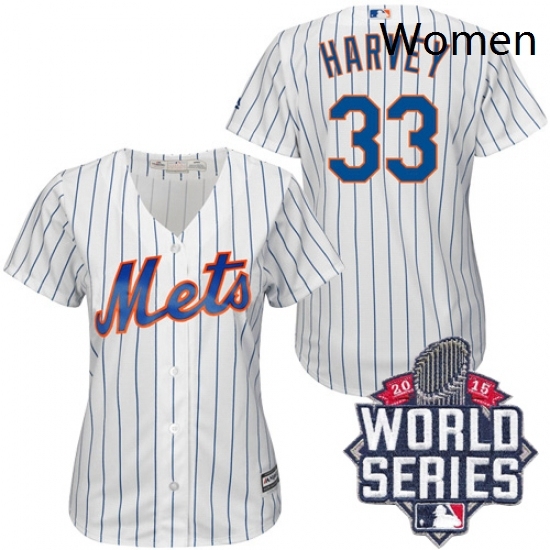 Womens Majestic New York Mets 33 Matt Harvey Authentic WhiteBlue Strip 2015 World Series MLB Jersey Womens Majestic New York Mets 33 Matt Harvey Authentic WhiteBlue Strip 2015 World Series MLB Jersey