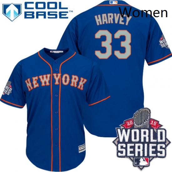 Womens Majestic New York Mets 33 Matt Harvey Replica BlueGrey NO 2015 World Series MLB Jersey Womens Majestic New York Mets 33 Matt Harvey Replica BlueGrey NO 2015 World Series MLB Jersey
