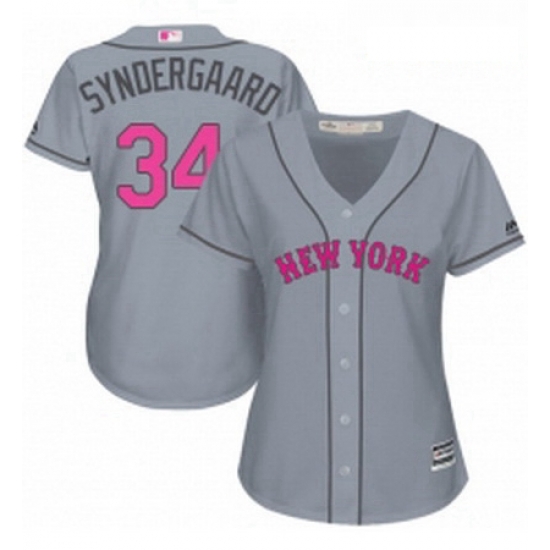 Womens Majestic New York Mets 34 Noah Syndergaard Authentic Grey Mothers Day Cool Base MLB Jersey Womens Majestic New York Mets 34 Noah Syndergaard Authentic Grey Mothers Day Cool Base MLB Jersey