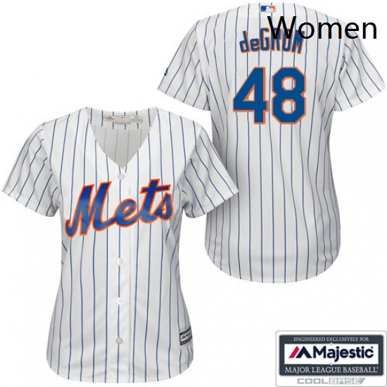 Womens Majestic New York Mets 48 Jacob deGrom Authentic WhiteBlue Strip MLB Jersey Womens Majestic New York Mets 48 Jacob deGrom Authentic WhiteBlue Strip MLB Jersey