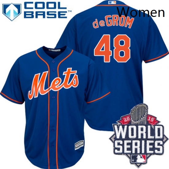 Womens Majestic New York Mets 48 Jacob deGrom Replica Blue 2015 World Series MLB Jersey Womens Majestic New York Mets 48 Jacob deGrom Replica Blue 2015 World Series MLB Jersey