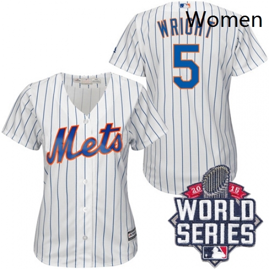 Womens Majestic New York Mets 5 David Wright Replica WhiteBlue Strip 2015 World Series MLB Jersey Womens Majestic New York Mets 5 David Wright Replica WhiteBlue Strip 2015 World Series MLB Jersey