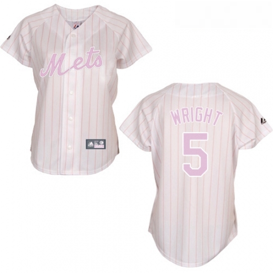 Womens Majestic New York Mets 5 David Wright Replica WhitePink Strip MLB Jersey Womens Majestic New York Mets 5 David Wright Replica WhitePink Strip MLB Jersey