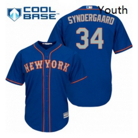 Youth Majestic New York Mets 34 Noah Syndergaard Replica Royal Blue Alternate Road Cool Base MLB Jersey Youth Majestic New York Mets 34 Noah Syndergaard Replica Royal Blue Alternate Road Cool Base MLB Jersey