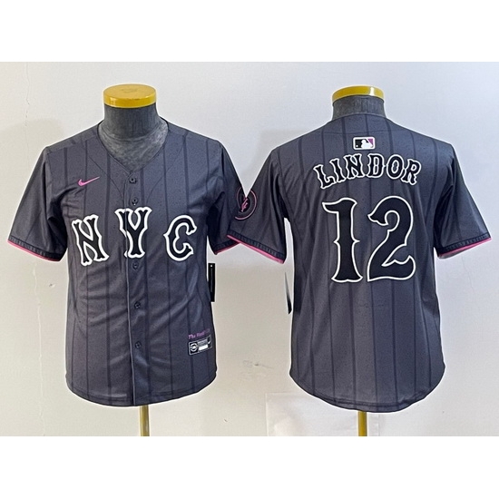 Youth New York Mets 12 Francisco Lindor Graphite 2024 City Connect Limited Stitched Baseball Jersey 9 Youth New York Mets 12 Francisco Lindor Graphite 2024 City Connect Limited Stitched Baseball Jersey 9