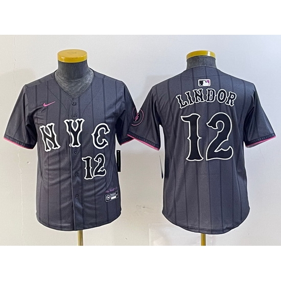 Youth New York Mets 12 Francisco Lindor Graphite 2024 City Connect Limited Stitched Baseball Jersey Youth New York Mets 12 Francisco Lindor Graphite 2024 City Connect Limited Stitched Baseball Jersey