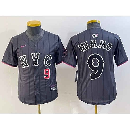 Youth New York Mets 9 Brandon Nimmo Graphite 2024 City Connect Limited Stitched Baseball Jersey 8 Youth New York Mets 9 Brandon Nimmo Graphite 2024 City Connect Limited Stitched Baseball Jersey 8