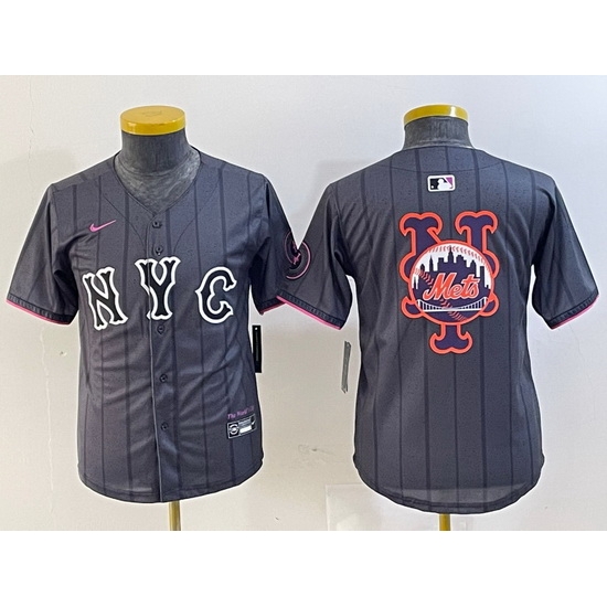 Youth New York Mets Team Big Logo Graphite 2024 City Connect Limited Stitched Baseball Jersey 5 Youth New York Mets Team Big Logo Graphite 2024 City Connect Limited Stitched Baseball Jersey 5