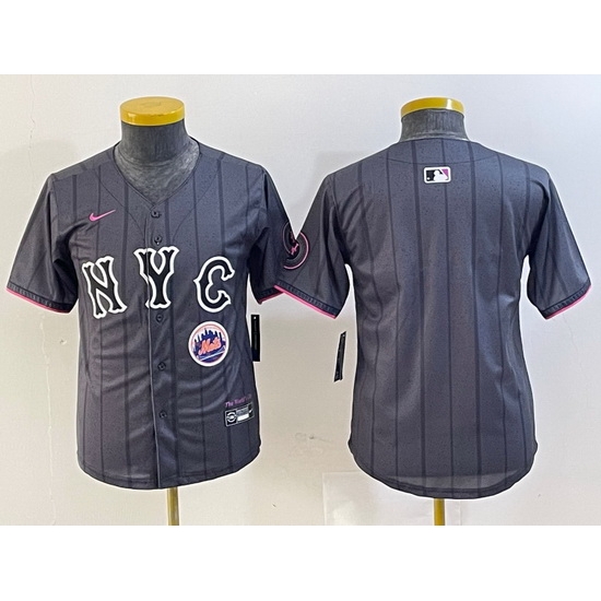 Youth New York Mets Team Big Logo Graphite 2024 City Connect Limited Stitched Baseball Jersey Youth New York Mets Team Big Logo Graphite 2024 City Connect Limited Stitched Baseball Jersey