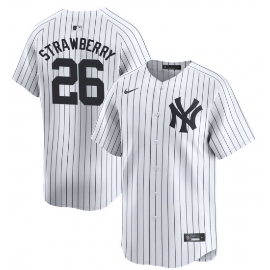 Men New York Yankee #26 Darryl Strawberry White Strips Stitched Cool Base jersey Men New York Yankee #26 Darryl Strawberry White Strips Stitched Cool Base jersey