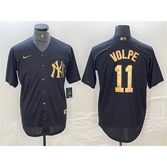 Men New York Yankees 11 Anthony Volpe Black Cool Base Stitched Baseball Jersey Men New York Yankees 11 Anthony Volpe Black Cool Base Stitched Baseball Jersey
