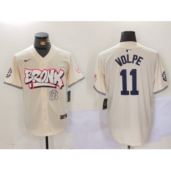 Men New York Yankees 11 Anthony Volpe Cream The Bronx Graffiti V2 Vapor Limited Stitched Baseball Jersey 3 Men New York Yankees 11 Anthony Volpe Cream The Bronx Graffiti V2 Vapor Limited Stitched Baseball Jersey 3
