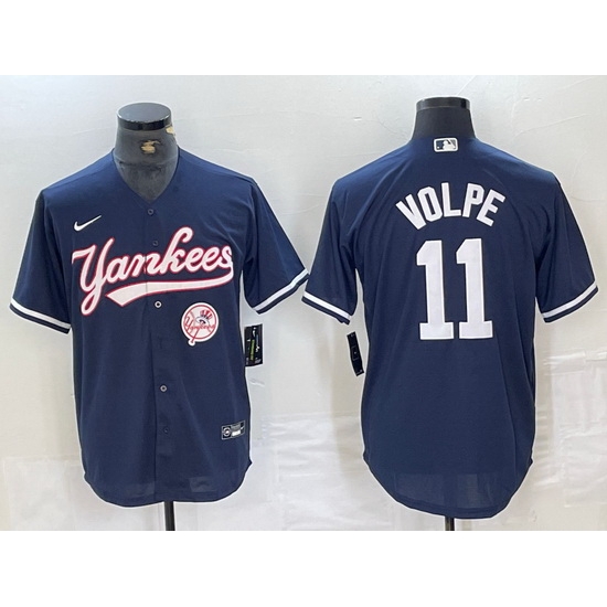 Men New York Yankees 11 Anthony Volpe Navy Cool Base Stitched Baseball Jersey 13 Men New York Yankees 11 Anthony Volpe Navy Cool Base Stitched Baseball Jersey 13