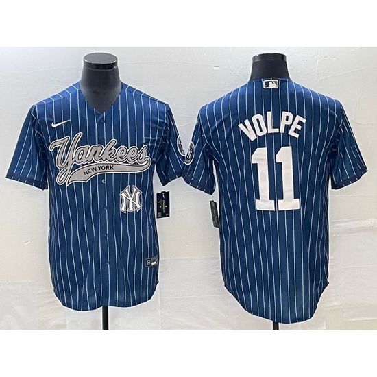 Men New York Yankees 11 Anthony Volpe Navy With Patch Cool Base Stitched Baseball Jersey Men New York Yankees 11 Anthony Volpe Navy With Patch Cool Base Stitched Baseball Jersey