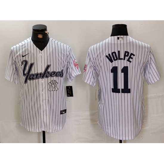 Men New York Yankees 11 Anthony Volpe White Cool Base Stitched Baseball Jersey 1 Men New York Yankees 11 Anthony Volpe White Cool Base Stitched Baseball Jersey 1