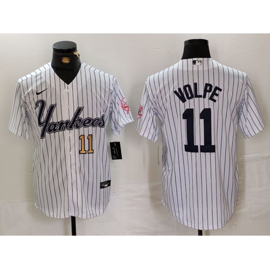 Men New York Yankees 11 Anthony Volpe White Cool Base Stitched Baseball Jersey 2 Men New York Yankees 11 Anthony Volpe White Cool Base Stitched Baseball Jersey 2