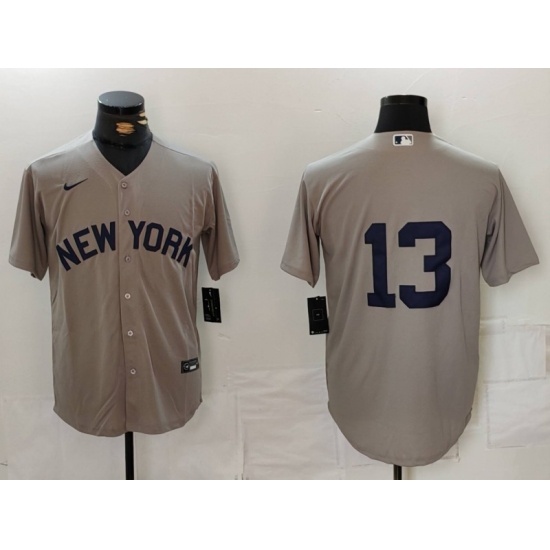 Men New York Yankees 13 Jazz Chisholm Jr Grey Cool Base Stitched Baseball Jersey