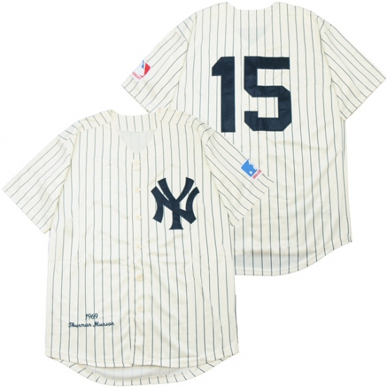 Men New York Yankees 15 Thurman Munson Cream 1969 Throwback Jersey Men New York Yankees 15 Thurman Munson Cream 1969 Throwback Jersey