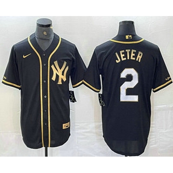 Men New York Yankees 2 Derek Jeter Black Gold Cool Base Stitched Baseball Jersey Men New York Yankees 2 Derek Jeter Black Gold Cool Base Stitched Baseball Jersey