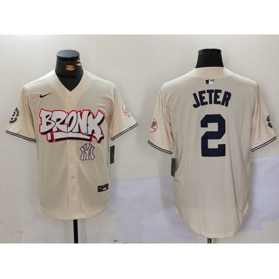 Men New York Yankees 2 Derek Jeter Cream The Bronx Graffiti V2 Vapor Limited Stitched Baseball Jersey 1 Men New York Yankees 2 Derek Jeter Cream The Bronx Graffiti V2 Vapor Limited Stitched Baseball Jersey 1