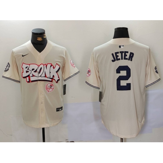 Men New York Yankees 2 Derek Jeter Cream The Bronx Graffiti V2 Vapor Limited Stitched Baseball Jersey 5 Men New York Yankees 2 Derek Jeter Cream The Bronx Graffiti V2 Vapor Limited Stitched Baseball Jersey 5