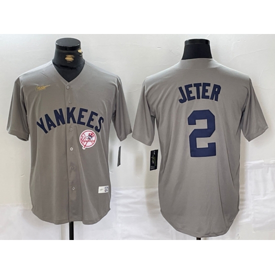 Men New York Yankees 2 Derek Jeter Grey Cool Base Stitched Baseball Jersey 3 Men New York Yankees 2 Derek Jeter Grey Cool Base Stitched Baseball Jersey 3
