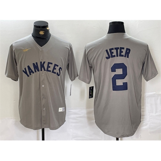 Men New York Yankees 2 Derek Jeter Grey Cool Base Stitched Baseball Jersey Men New York Yankees 2 Derek Jeter Grey Cool Base Stitched Baseball Jersey