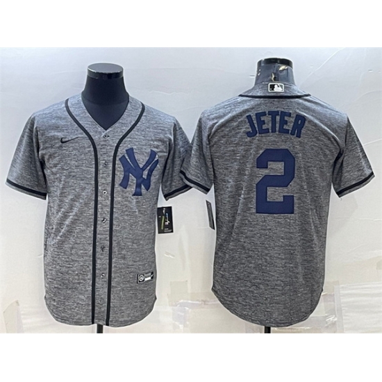 Men New York Yankees 2 Derek Jeter Grey Cool Base Stitched Jersey Men New York Yankees 2 Derek Jeter Grey Cool Base Stitched Jersey