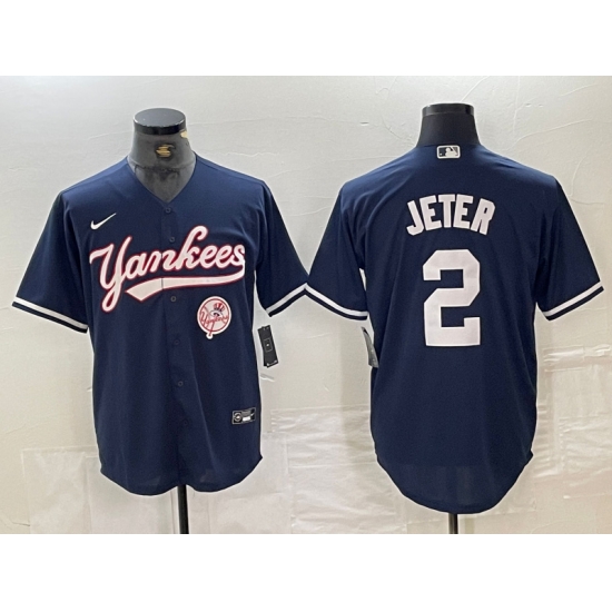 Men New York Yankees 2 Derek Jeter Navy With Patch Cool Base Stitched Baseball Jersey Men New York Yankees 2 Derek Jeter Navy With Patch Cool Base Stitched Baseball Jersey