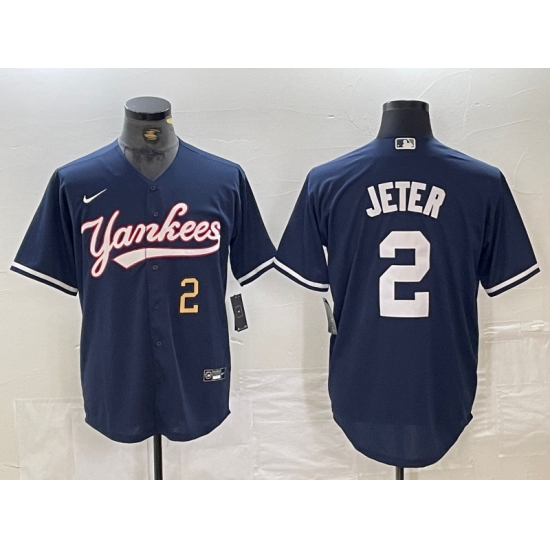 Men New York Yankees 2 Derek Jeter Number Navy Cool Base Stitched Baseball Jersey Men New York Yankees 2 Derek Jeter Number Navy Cool Base Stitched Baseball Jersey