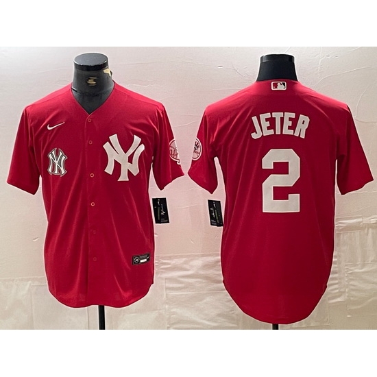 Men New York Yankees 2 Derek Jeter Red Cool Base Stitched Baseball Jersey Men New York Yankees 2 Derek Jeter Red Cool Base Stitched Baseball Jersey