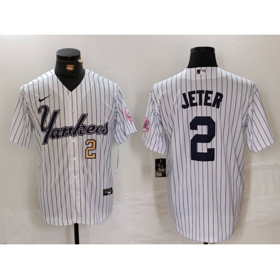 Men New York Yankees 2 Derek Jeter White Cool Base Stitched Baseball Jersey 2 Men New York Yankees 2 Derek Jeter White Cool Base Stitched Baseball Jersey 2