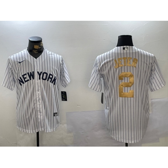 Men New York Yankees 2 Derek Jeter White Pinstripe Fashion Cool Base Jersey 1 Men New York Yankees 2 Derek Jeter White Pinstripe Fashion Cool Base Jersey 1