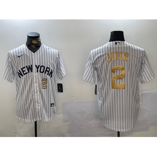 Men New York Yankees 2 Derek Jeter White Pinstripe Fashion Cool Base Jerseys Men New York Yankees 2 Derek Jeter White Pinstripe Fashion Cool Base Jerseys