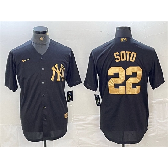 Men New York Yankees 22 Juan Soto Black Cool Base Stitched Baseball Jersey Men New York Yankees 22 Juan Soto Black Cool Base Stitched Baseball Jersey