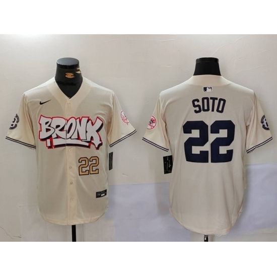 Men New York Yankees 22 Juan Soto Cream The Bronx Graffiti V2 Vapor Limited Stitched Baseball Jersey 1 Men New York Yankees 22 Juan Soto Cream The Bronx Graffiti V2 Vapor Limited Stitched Baseball Jersey 1