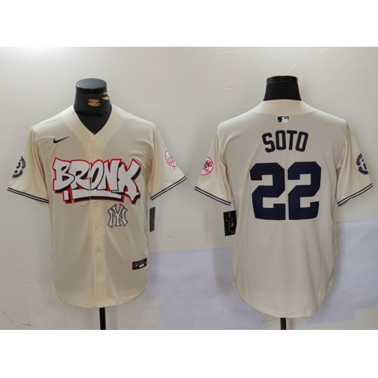 Men New York Yankees 22 Juan Soto Cream The Bronx Graffiti V2 Vapor Limited Stitched Baseball Jersey 3 Men New York Yankees 22 Juan Soto Cream The Bronx Graffiti V2 Vapor Limited Stitched Baseball Jersey 3