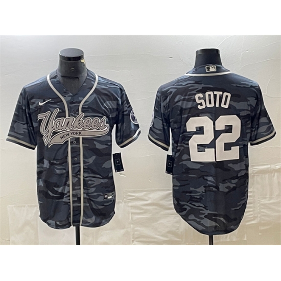 Men New York Yankees 22 Juan Soto Gray Camo Cool Base Stitched Baseball Jersey Men New York Yankees 22 Juan Soto Gray Camo Cool Base Stitched Baseball Jersey