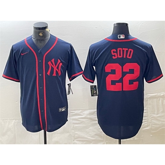 Men New York Yankees 22 Juan Soto Navy Cool Base Stitched Baseball Jersey Men New York Yankees 22 Juan Soto Navy Cool Base Stitched Baseball Jersey