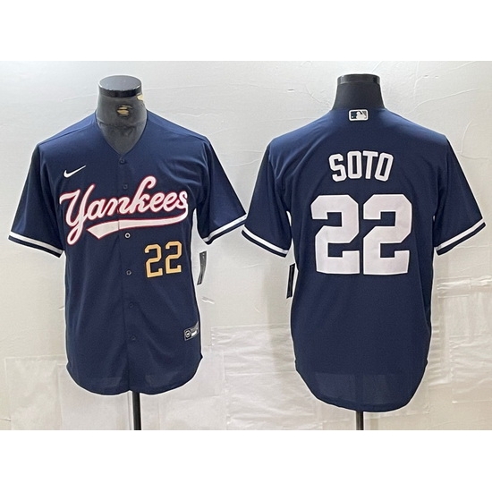 Men New York Yankees 22 Juan Soto Navy With Patch Cool Base Stitched Baseball Jersey Men New York Yankees 22 Juan Soto Navy With Patch Cool Base Stitched Baseball Jersey