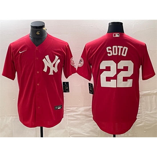 Men New York Yankees 22 Juan Soto Red Cool Base Stitched Baseball Jersey Men New York Yankees 22 Juan Soto Red Cool Base Stitched Baseball Jersey