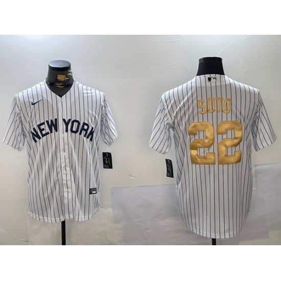 Men New York Yankees 22 Juan Soto White Pinstripe Fashion Cool Base Jersey 1 Men New York Yankees 22 Juan Soto White Pinstripe Fashion Cool Base Jersey 1